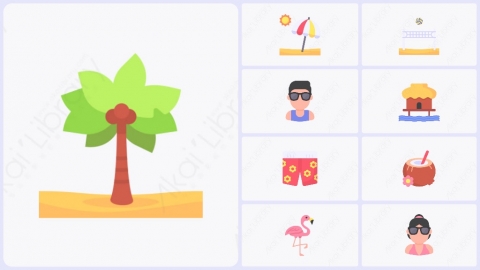 图片素材-30个扁平卡通夏季元素图标