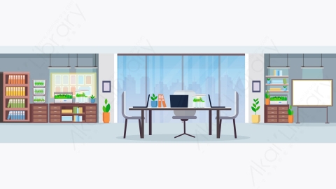 图片素材-创意的联合工作中心工作场所办公桌现代办公室内部与玻璃容器玻璃容器植物生长概念