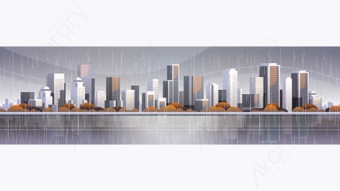 图片素材-大现代城市建筑摩天大楼全景雨季溢价矢量图