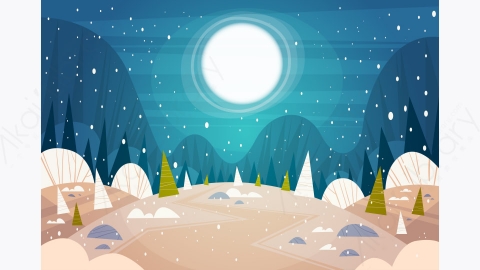 图片素材-冬季森林景观月亮照耀着雪树圣诞横幅假日概念设计-2