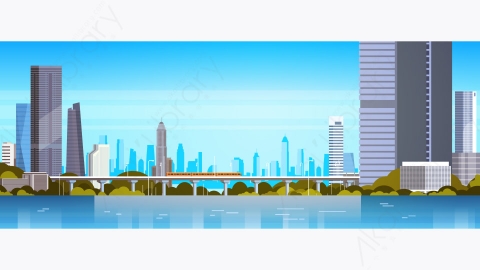 图片素材-现代城市全景与摩天大楼和地铁城市矢量图-2