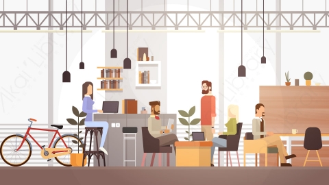 图片素材-创意办公室联合办公中心大学校园现代工作场所矢量图-4