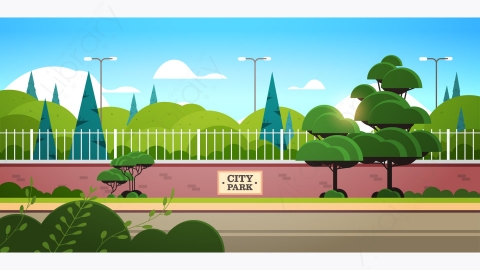图片素材-城市公园标志板在篱笆上美丽的风景背景-5