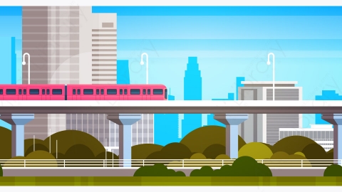 图片素材-现代城市全景与摩天大楼和地铁城市矢量图-4