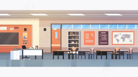 图片素材-教室内部学校教室与黑板和书桌溢价矢量图-5