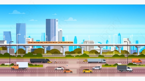 图片素材-现代城市全景与摩天大楼和地铁城市矢量图-6