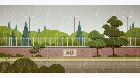 图片素材-城市公园标志板在篱笆上美丽的雨季风景背景-3