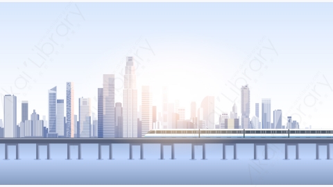 图片素材-城市摩天大楼视图城市景观背景天际线火车剪影