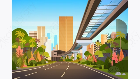 图片素材-现代城市全景与摩天大楼和地铁城市矢量图-7