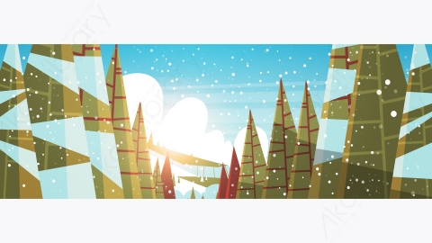 图片素材-冬季白雪皑皑的森林松杉树树林日出景观矢量图-1