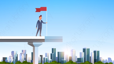 图片素材-商人拿着红旗站边缘未完成的桥矢量