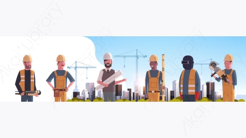 图片素材-建筑工人在施工现场保费矢量