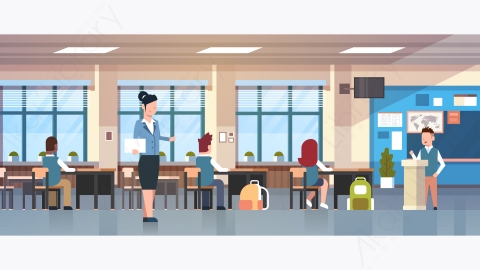 图片素材-教室内部学校教室与黑板和书桌溢价矢量图-7