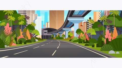 图片素材-现代城市全景与摩天大楼和地铁城市矢量图-8