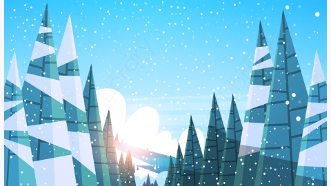 图片素材-冬季白雪皑皑的森林松杉树树林日出景观矢量图-2