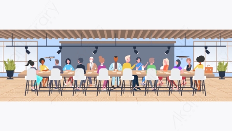 图片素材-会议会议上的商人集团集思广益坐在圆桌会议混合同事讨论共同工作的开放空间内部水平的新项目