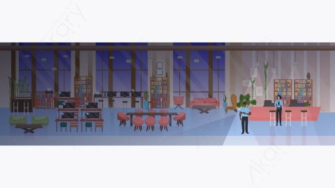 图片素材-几个保安用手电筒在夜间工作在创造性的共同工作中心现代办公室内部横幅