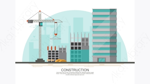 图片素材-卡通正在施工的建筑工地工作流程-1