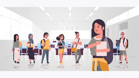 图片素材-卡通现代学校课堂教室室内场景-11