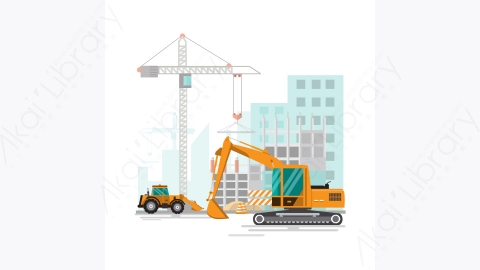 图片素材-卡通正在施工的建筑工地工作流程-2