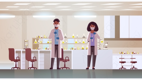 图片素材-卡通科学家化学物理研究室实验室场景-15