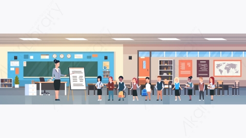 图片素材-教室内部学校教室与黑板和书桌溢价矢量图-14
