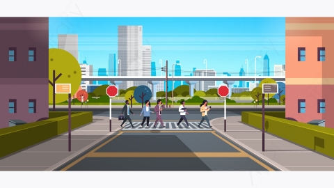 图片素材-现代城市市区街道道路景观矢量插图-11
