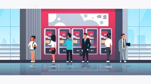 图片素材-卡通银行自动取款机提取现金-21