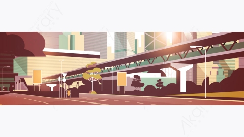 图片素材-现代城市市区街道道路景观矢量插图-22