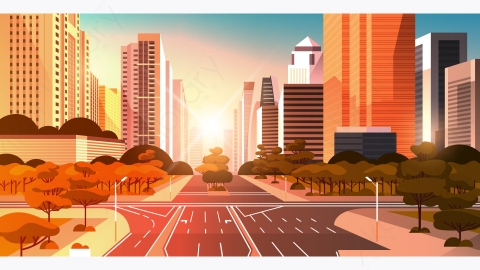 图片素材-现代城市市区街道道路景观矢量插图-23