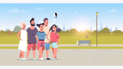 图片素材-年轻人用智能手机相机站在一起拍照合影-2