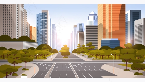 图片素材-现代城市市区街道道路景观矢量插图-24