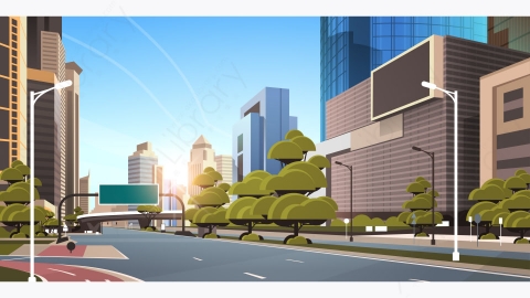 图片素材-现代城市市区街道道路景观矢量插图-27