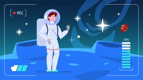 图片素材-宇航员探索行星的插图穿太空服的人