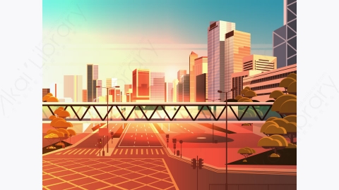 图片素材-现代城市市区街道道路景观矢量插图-29