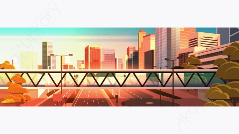 图片素材-现代城市市区街道道路景观矢量插图-30