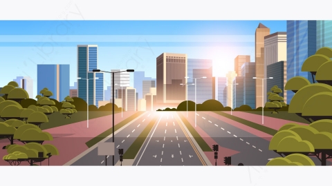 图片素材-现代城市市区街道道路景观矢量插图-32