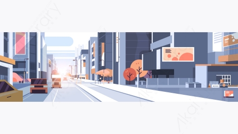 图片素材-现代城市市区街道道路景观矢量插图-40