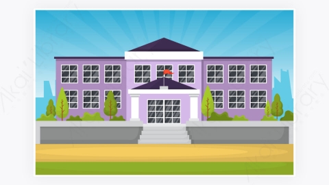 图片素材-学校教育建筑街道户外景观卡通插图-1