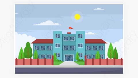 图片素材-学校教育建筑街道户外景观卡通插图-10