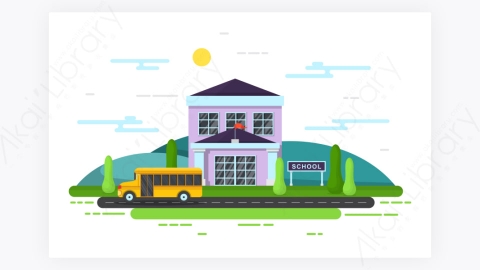 图片素材-学校教育建筑街道户外景观卡通插图-5
