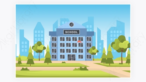 图片素材-学校教育建筑街道户外景观卡通插图-6