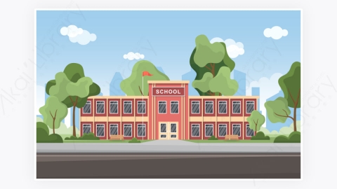 图片素材-学校教育建筑街道户外景观卡通插图-8